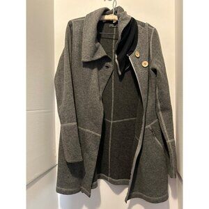 PrAna Gray Wool Blend Sweater Coat Jacket Small S Longline Zip Button Warm Casua